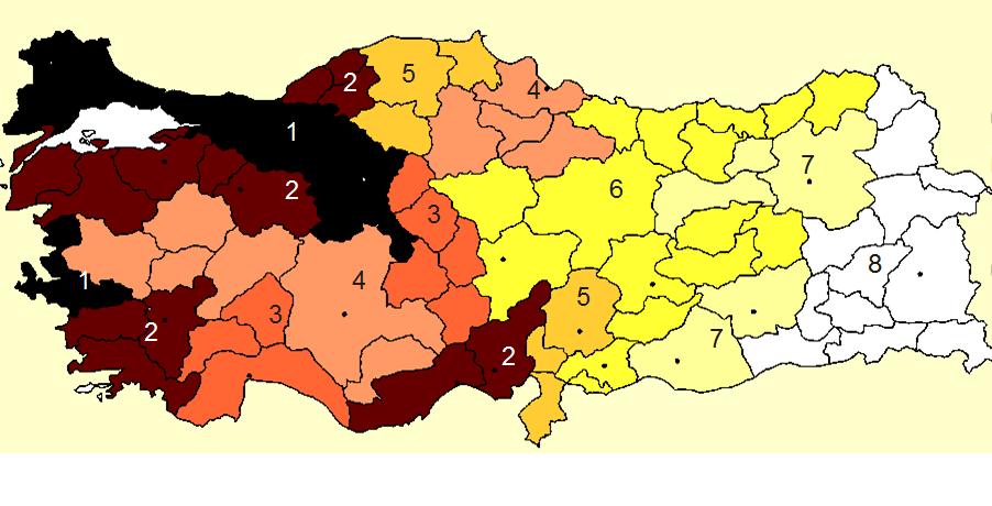 Haritada en zengin gelir kulüpleri koyu, en yoksul gelir kulüpleri açık renklendirilmiştir. Görüldüğü üzere, coğrafi olarak kuzeybatı-güneydoğu eksenli kutuplaşma söz konusudur. 5.4.