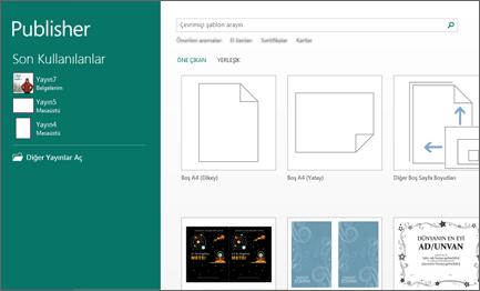 Yıllıklar, kataloglar ve profesyonel e-posta bültenleri gibi karmaşık projeler oluşturabilirsiniz. Bir şablonla oluşturma 1. Publisher'ı açın.