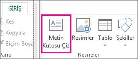 1. Yeni bir metin kutusu oluşturun: o Giriş > Metin Kutusu Çiz'i 'i tıklatın ve çapraz şekilli imleci sürükleyerek metnin bulunmasını istediğiniz kutuyu çizin. 2.