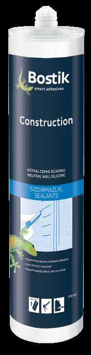 Construction NÖTRAL CEPHE SİLİKONU Bostik Construction, oxime esaslı, içte ve dışta çok amaçlı kullanım için uygun, nötral karakterde bir silikondur.