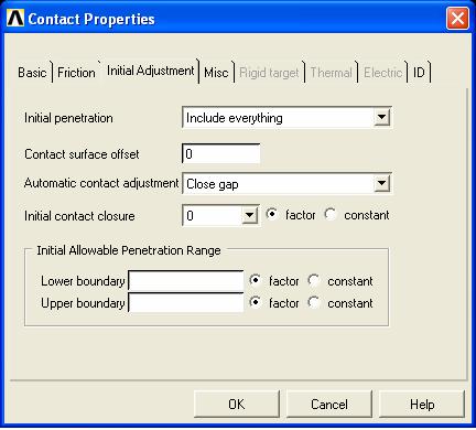 Utility Menu > Select > Everything komutu kullanılarak her şey seçilebilir hale getirilir. Preprocessor > Modeling > Create > Contact Pair tıklanır.