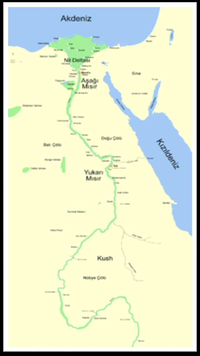 Mısır, birbirinden kolaylıkla ayrılabilen iki kısma bölünür: nehrin sağında ve solunda, dar ama verimli topraklardan oluşan "Vadi" ve tarımla uğraşanlar için gerekli her koşulun bulunduğu sulak,