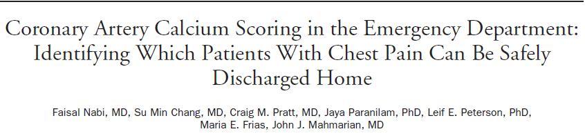 Prospektif 1031 hasta SPECT ile karşılaştırma Normal (CACS 0) minimal (1-10), hafif (11-100), orta (101-400), ciddi (<400) Başlangıç troponin ve EKG normal, AKS şüphe Risk faktörü olmayan hastalar