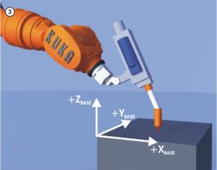 Tool TCP si kullanılarak yeni Base üzerinde X ekseni pozitif (+X) yönünde bir noktaya gidilir. Adım 6.