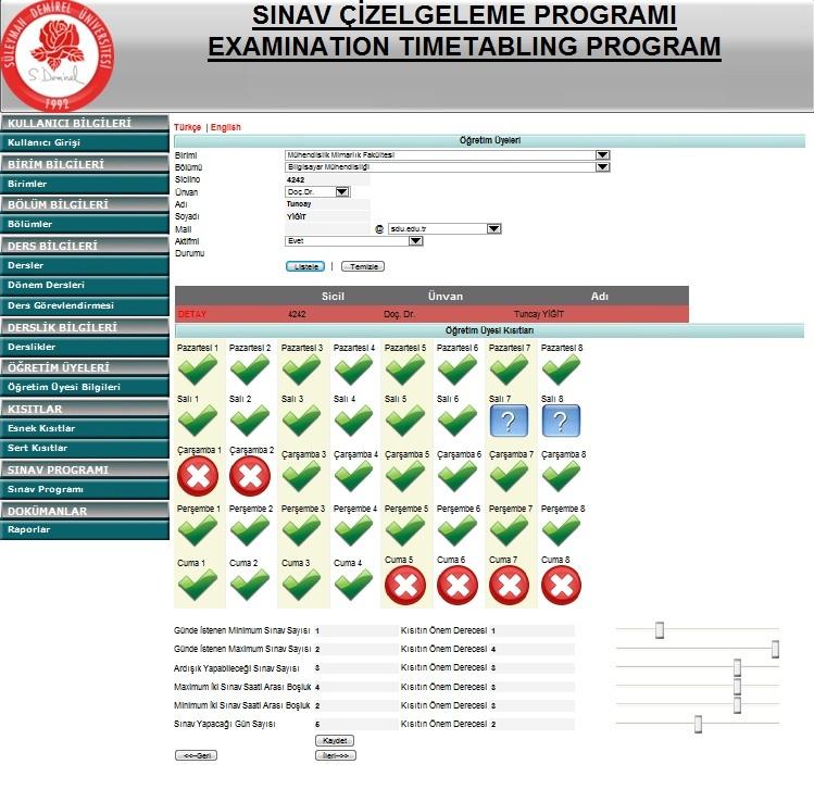 3.2.4.6. Öğretim üyeleri ekranı Dönem derslerinde görevlendirilecek öğretim üyeleri ve gözetmenlerin bilgilerinin listelendiği ve kaydedildiği ekrandır.