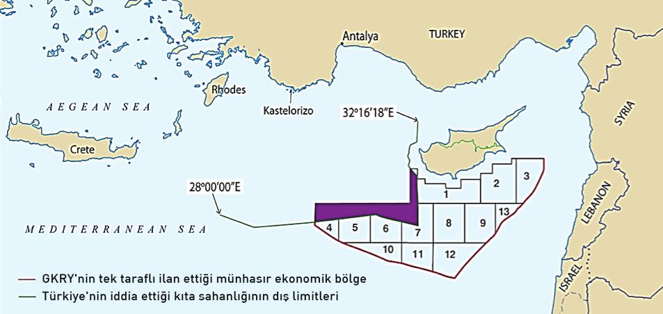 HARITA 1. TÜRKİYE VE GKRY NİN HAK İDDİA ETTİKLERİ ALANLARDAKİ KESİŞMELER üzerinde doğal gaz rezervi tespit etmiştir.