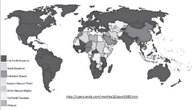 Harita 4. XXI. Yüzyıl başında Dünya da yönetim biçimleri.