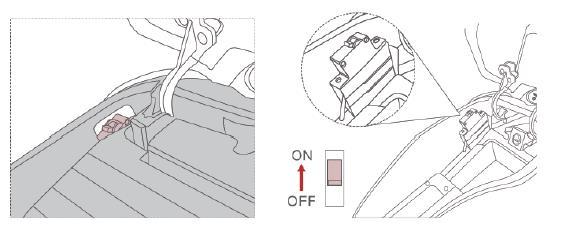 EMNİYET ŞALTERİ Emniyet şalteri araç üzerinde yüksek voltaj ya da anormal akımdan korunmak için otomatik gücü keser. Batarya muhafaza kapağı altında konumlandırılmıştır.