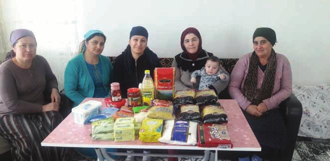 ve Geyikli köylerindeki TOKİ konutlarında iskan ettirilen toplam 595 Ahıska Türkü aileye dağıtılması amacıyla bir aylık gıda ihtiyacını karşılayacak içerisinde 20 çeşit kuru gıda bulunan yardım