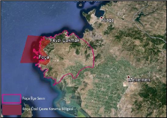 2.9. Foça Özel Çevre Koruma Bölgesi Şekil 2 de görülen Foça Özel Çevre Koruma Bölgesi haritası, doğal ve tarihi değerleri yanında, uluslararası sözleşmelerle koruma altında olan Akdeniz fokunun yaşam