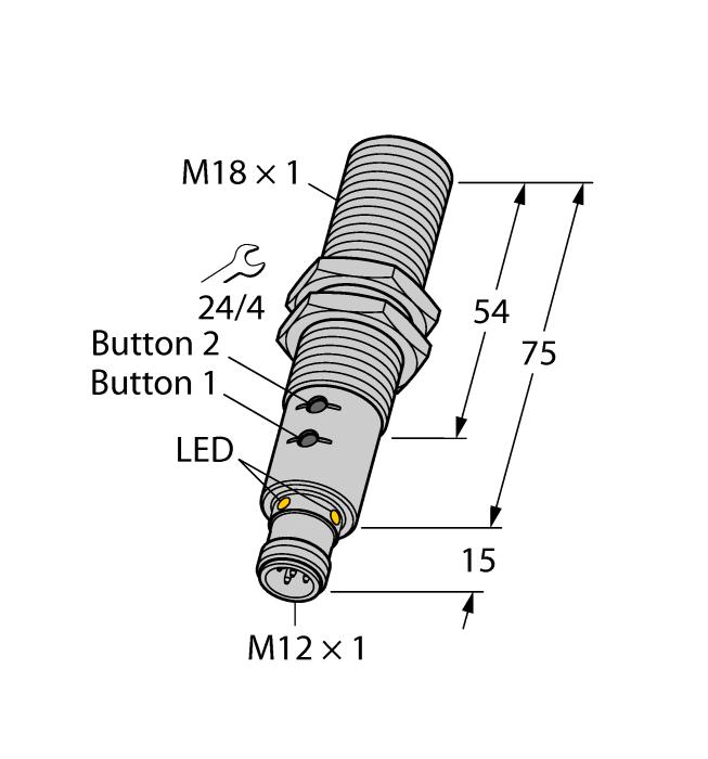 Düz sonik transdüser yüzü Silindirik gövde M18, yerleşik M12 x 1 erkek ile bağlantı Öğretme aralığı basma düğmesi veya adaptör ile ayarlanabilir Sıcaklık dengeleme Blind zone: 2.