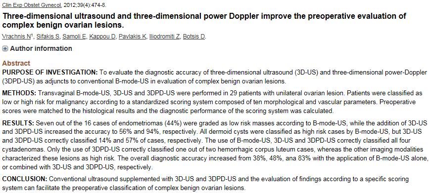 3D USG Hasta sayısı 29 Ovaryen kitlelerin spesifik skorlama sistemleri kullanılarak