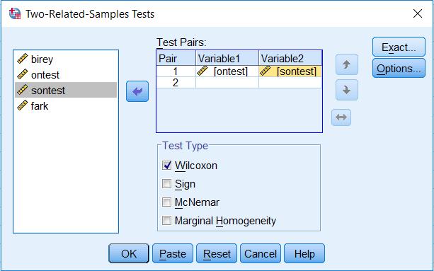 Wilcoxon İşaretli Sıralar Testi Öntest ve