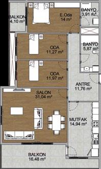161,95 Mutfak Yapısı : Kapalı Mutfak Salon : 31,04 Mutfak : 14,94 Hol : 11,76 Oda 1