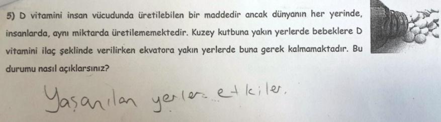 Kodlanamaz: Soruda verilen durumun tekrarına gidenler ile güneş ışınlarının bu bölgelere eğik ya da dik gelmesi gibi ilişkisiz cevaplar bu kategoride toplanmıştır.