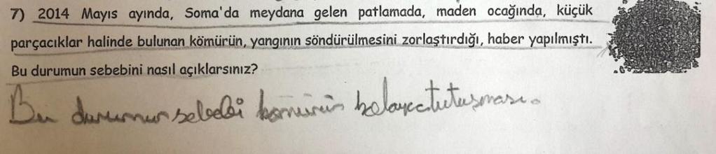 Şekil 4.48: Kodlanamaz kategorisine örnek öğrenci cevabı (Ö1). Tablo 4.56 incelendiğinde, öğrencilerin çoğunluğunun ön teste kodlanmaz kategorisinde cevaplar verdiği görülmektedir.