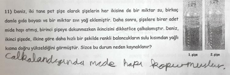 Kodlanamaz: Cevabında, çalkalamanın etkili olduğunu belirterek soruda verilen durumun tekrarına giden yanıtlar, bu kategori altında toplanmıştır.