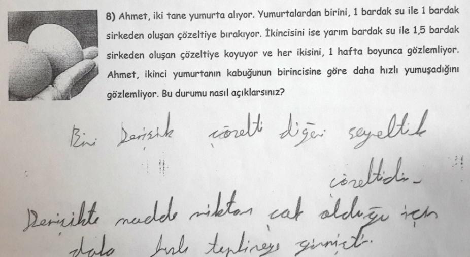 Tablo 4.67: KAT form 1'deki 8 numaralı sorunun analizinden elde edilen bulgular. Soru: Ahmet, iki tane yumurta alıyor.