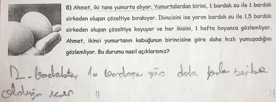 Şekil 4.66: Kodlanamaz kategorisine örnek öğrenci cevabı (Ö1). Tablo 4.