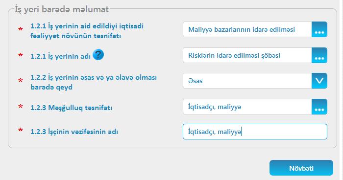 Seç düyməsi tıklandıqdan sonra seçim edilmiş struktur bölmə İş yerinin adı sahəsində əks olunur. Şəkil 25. Seçilmiş iş yerinin adı 5.6.