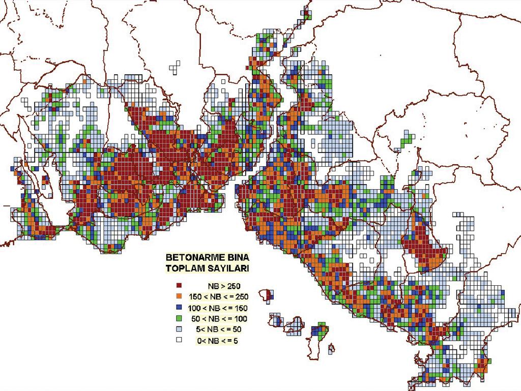 fiekil 1: stanbul da toplam bina say lar na göre betonarme çerçeve binalar n da l m hasar senaryolar için geoteknik zemin koflullar n n belirlenmesi Deprem Bölgelerinde Yap lacak Binalar Hakk nda