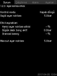 7.4.4 Ayar noktası (1.2.2) 7.4.6 Ölçülen değerler (1.2.4) Türkçe (TR) Şekil 10 Ayar noktası Bu ekranda seçilen ayar noktası ve bu noktanın CU 352'den mi yoksa harici bir veri yolundan mı geldiği bilgisi yer alır.