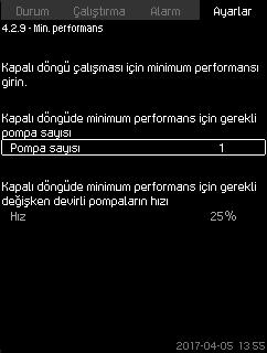 CU 352, gerekli pompa sayısını ve bu pompaların hızlarını hesaplar.