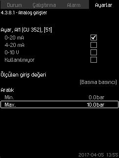 7.7.30 Analog girişler (4.3.8.1 to 4.3.8.7) 7.7.31 Analog girişler ve ölçülen değer (4.3.8.1.1-4.3.8.7.1) Türkçe (TR) Şekil 76 Analog girişler Bu menüde, "Analog girişler"i ayarlayabilirsiniz.