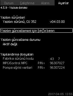 Türkçe (TR) 7.7.68 GENIbus number (4.5.6) 7.7.70 Durum ekranı menüsü (4,6) Şekil 120 GENIbus number CU 352, RS-485 arayüzü (opsiyonel) vasıtasıyla harici birimlerle iletişim kurabilir.