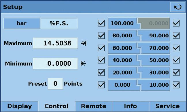 7.8.2 Comanda de CONFIGURARE Configuraţia parametrilor asociaţi cu limitele de setare şi reglarea parametrilor utilizaţi pentru a controla presiunea se face în meniul MAIN (Principal) -> [SETUP]