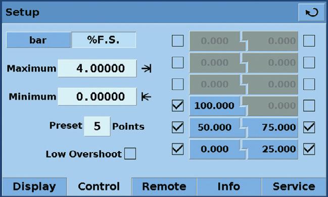 [Preset Points] (Puncte presetate) permite operatorului să selecteze numărul de puncte care apar ca etape.