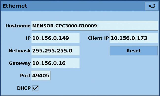 8.2 CONFIGURAREA de la distanţă - Ethernet Portul de comunicare Ethernet permite comunicarea modelului CPC3000 cu computerele care utilizează specificaţii 10/100 T.