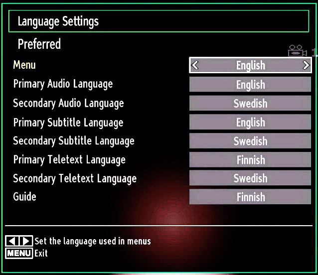 Language Settings To display parental lock menu options, the PIN number should be entered. The factory default PIN number is 0000.