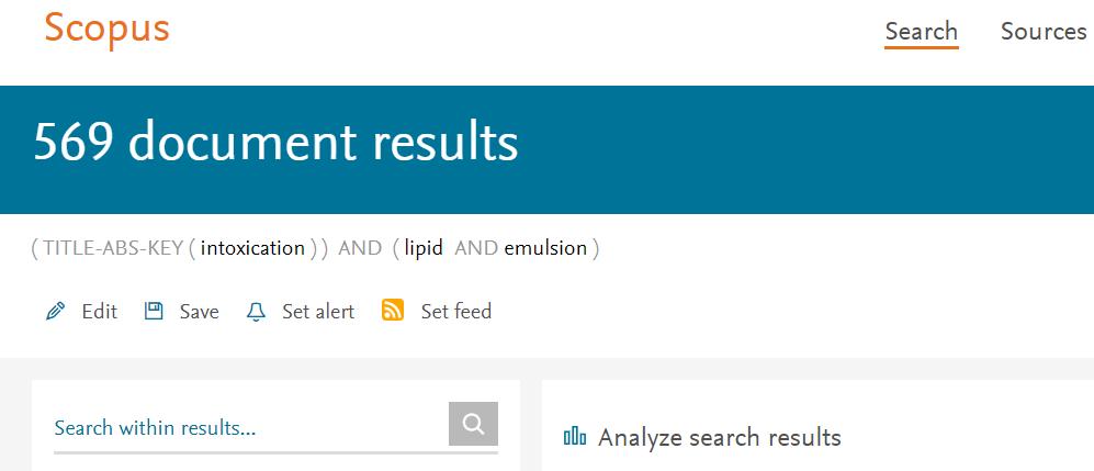 Yapılan Çalışmalar SCOPUS veri tabanında Lipid emulsion and intoxication 2008 yılında 15, 2009 yılında 34 çalışma