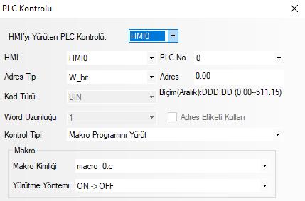 4. PLC den Makro Çağırma Proje Veritabanında yer alan PLC Kontrolü kısmında Makro Programını Yürüt seçilerek de makro çağrılabilir.