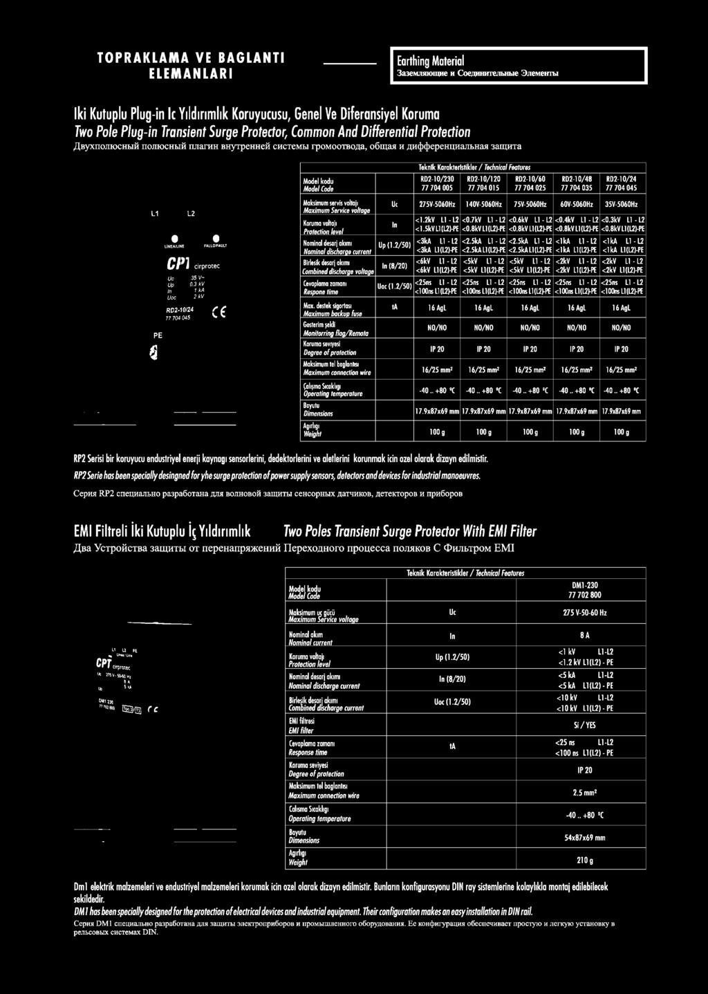 Code Maksimumservis voltaji Maximum Service voltage Koruma voltaji Protection level Nominal desarj akimi Nominal discharge current Birlesik desarj akimi Combined discharge voltage Cevaplama zamam