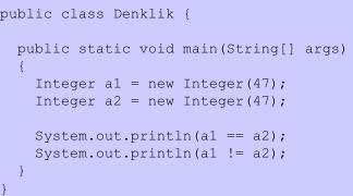 Nesnelerin Karşılaştırılması iki farklı Integer nesnesi var ve bu nesnelerin taşıdıkları değerler birbirlerine eşittir.