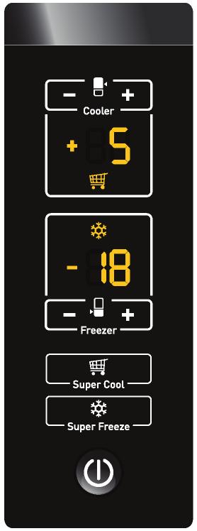 Cihazýn tanýmý Kontrol paneli 1. ON/OFF Ürünü çalýþtýrmak (her iki soðutucu ve dondurucu bölmesi) için bu düðmeye 2 saniye boyunca basmak gerekebilir. En son ayarlar ekranda görüntülenecektir.