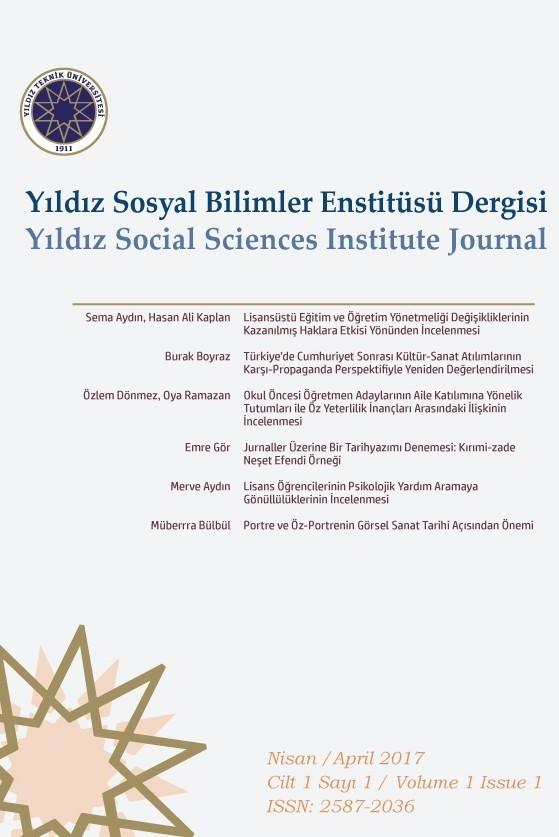Sayı 1 Ekim - Kasım 2017 Yıldız Sosyal Bilimler Enstitüsü Dergisi nin ilk sayısı yayınlandı. Bu sayıda: Yıldız Sosyal Bilimler Enstitüsü Dergisi nin İlk Sayısı Hakkında IV.