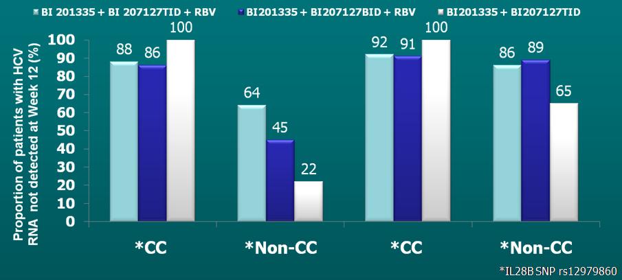 IL28B polmorfizm etkinliği, Peg-IFN suz rejimlerde de gösterildi. HCV tip 1 tedavisinin 12.