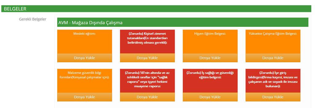 Kolay Belge Yükleme Gerekli belgeler kısmında belirtilen belgeleri yüklemek için Dosya Yükle tıklayıp, ilgili dosyayı açılan pencereden