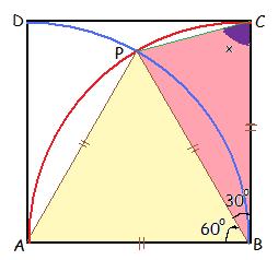 ABCD bir kare. ABCD bir kare. AB =10 cm. m(pcb)=x kaç derecedir? PH AB, PH =x kaç cm.dir? PA ve PB ait oldukları çemberlerin yarıçaplarıdır.