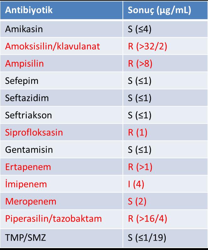 Olgu 1 Bu suşta karbapenem