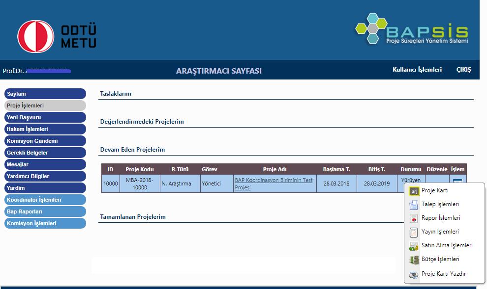 Sözleşmesi Onaylanarak Yürürlük Kazanan Proje İşlemleri 0 Sözleşmesi onaylanan projeler, Proje İşlemleri sayfasında