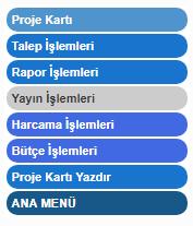 Yayın İşlemleri 0 BAPSİS sisteminde «Proje Adı» veya «İşlem» menüsünden «Yayın İşlemleri» alanına geçiş yapılarak Birim