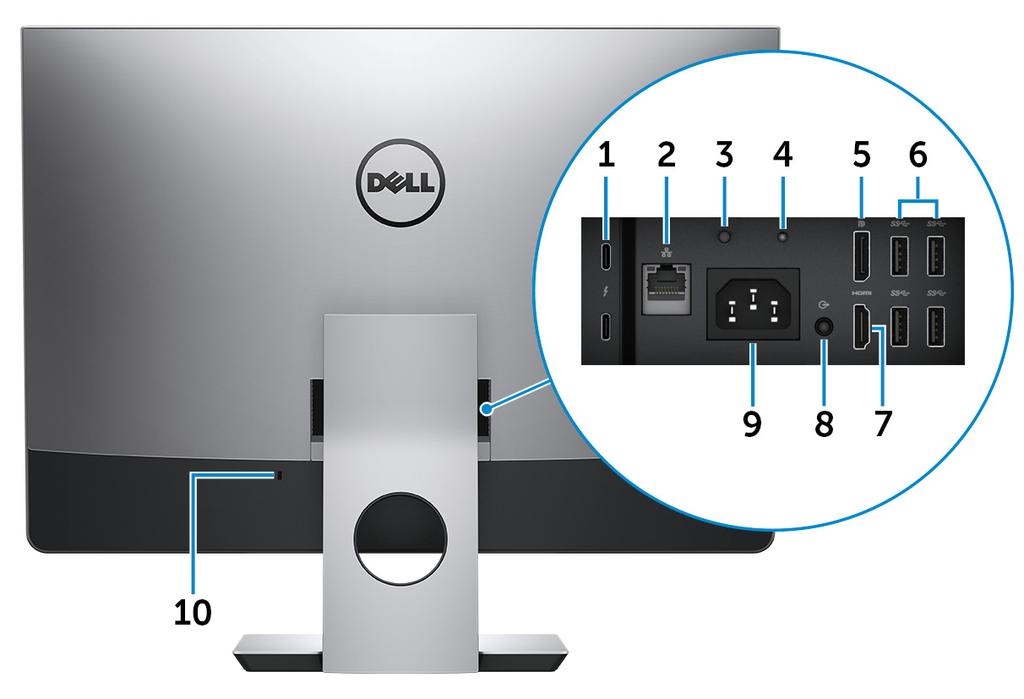 Geri 1 Thunderbolt 3 (USB Tür C) bağlantı noktaları (2) USB 3.1 Gen 2, DisplayPort 1.2, Thunderbolt 3 ü destekler ve ayrıca bir ekran adaptörü kullanarak harici bir ekrana bağlanmanızı sağlar. USB 3.1 Gen 2 için maksimum 10 Gbps ve Thunderbolt 3 için maksimum 40 Gbps veri aktarım hızı sağlar.