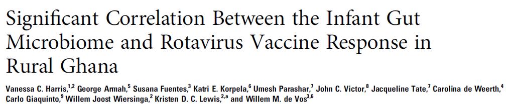 - RV aşısına yanıt veren ve vermeyen Gana lı çocukların mikrobiyota içerikleri, aşılanmamış ancak aşıya yanıt vermesi beklenen sağlıklı Hollandalı çocukların mikrobiyotası ile kıyaslanmış - Aşıya