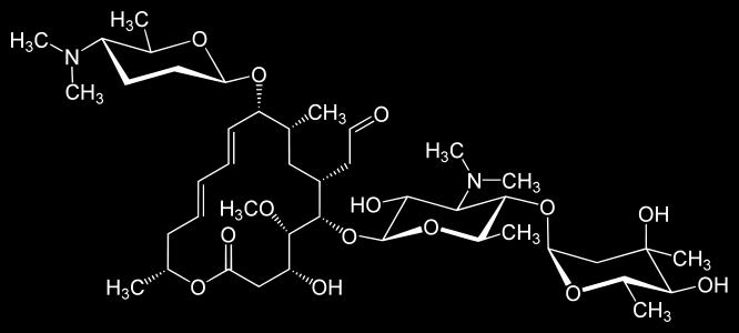 Spiramisin Rovamycine R Streptomyces ambofacieus kültürlerinden izole edilmiştir: 16 atomdan oluşmuş aglikona sahiptir. Spiramisin A, B ve C karışımı halindedir. Eritromisin den daha az aktiftir.