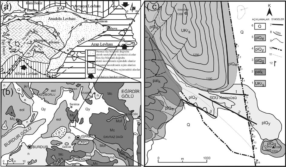 80 Yerbilimleri Şekil 1. (a) İnceleme sahasının yer bulduru haritası (Koçyiğit ve Özacar, 2003 den değiştirilerek hazırlanmıştır, (b) 1/500.