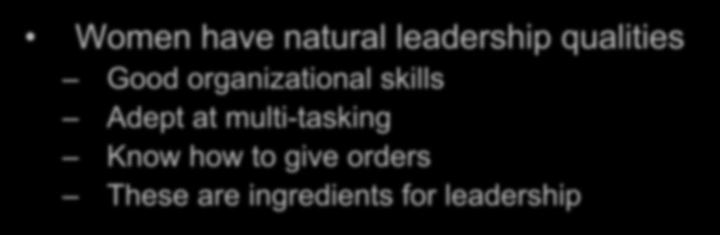 Career Challenges: Women Faculty Women have natural leadership qualities Good